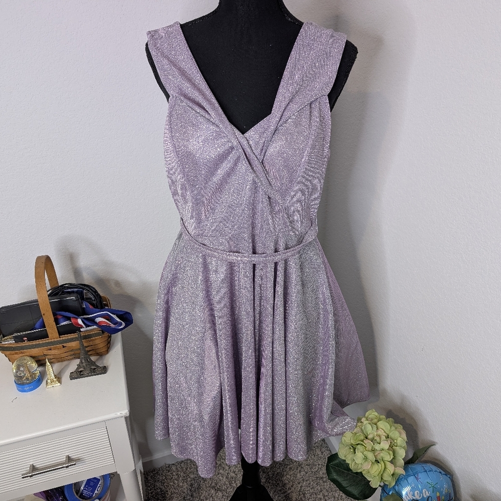 💘 Metallic Short Cold Shoulder A-line Dress by Lenovia - Picture 3 of 5